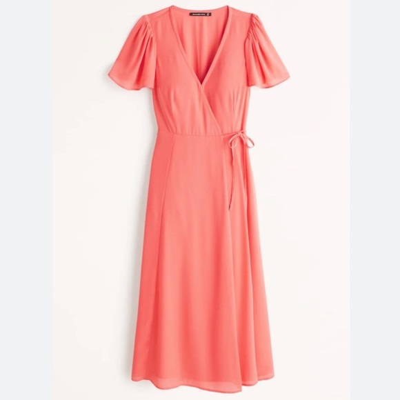 Abercrombie & Fitch Peach Wrap Midi Dress - Picture 10 of 10